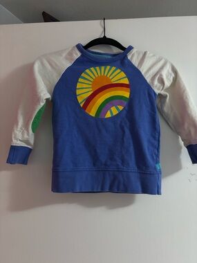 Kids Blue Raglan Sweatshirt with Rainbow Sun Graphic
